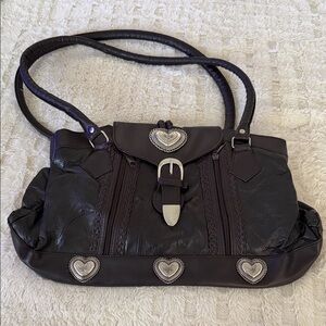 Elegant Brown Leather Women's Bag with Heart Accents